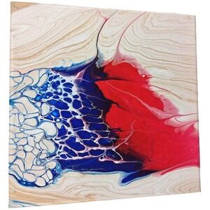 8" Abstract Acrylic Fluid Art Painting RAW NERVES Original Tan Pink Blue Canvas